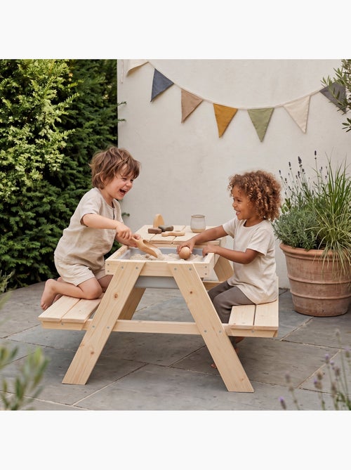 Mesa de arena y agua en madera maciza para picnic - 4 plazas 'Roba outdoor+ play' - Kiabi
