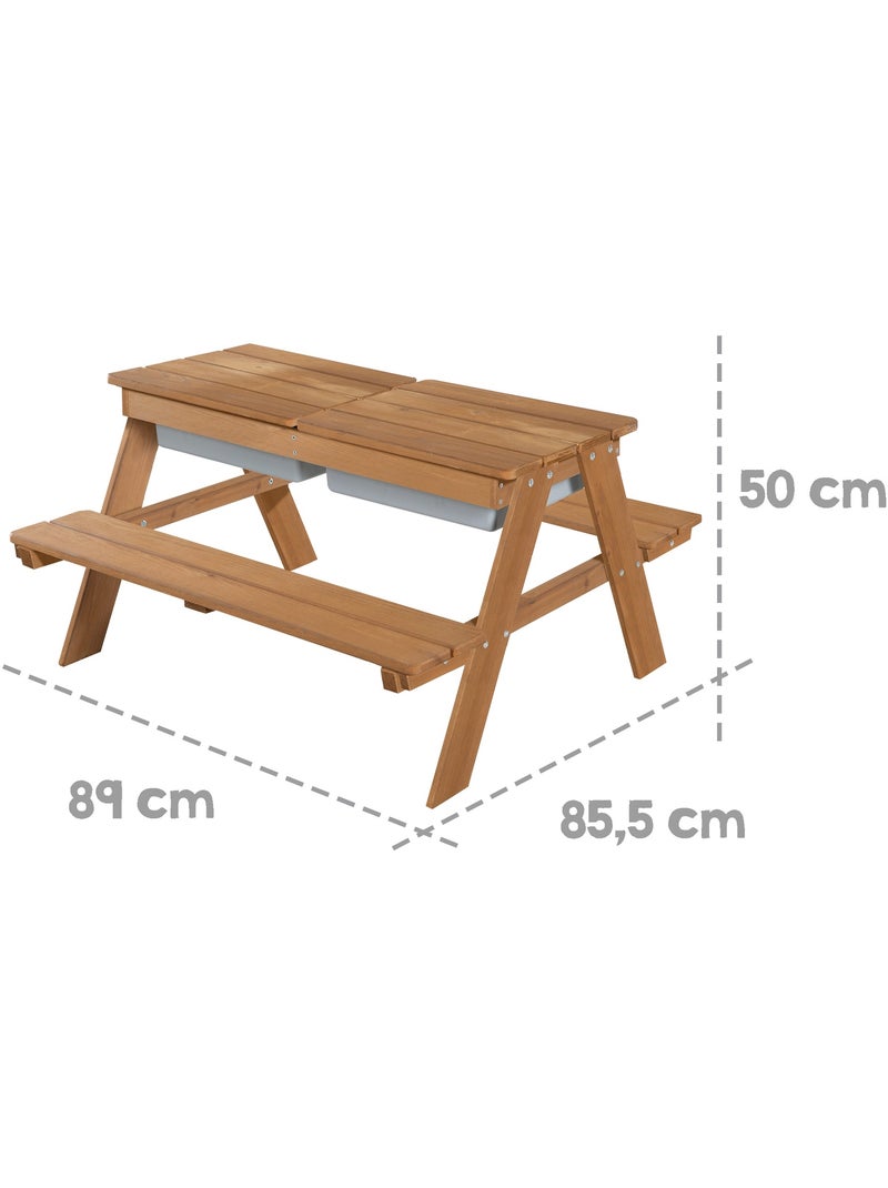 Mesa de arena y agua en madera maciza para picnic - 4 plazas 'Roba outdoor+ play' Marrón - Kiabi