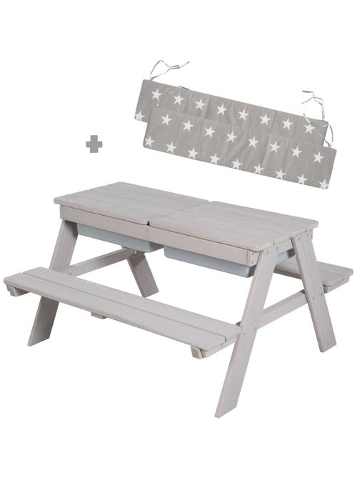 Mesa de arena y agua en madera maciza para picnic con 2 cojines - 4 plazas 'Roba outdoor+ play' - Kiabi