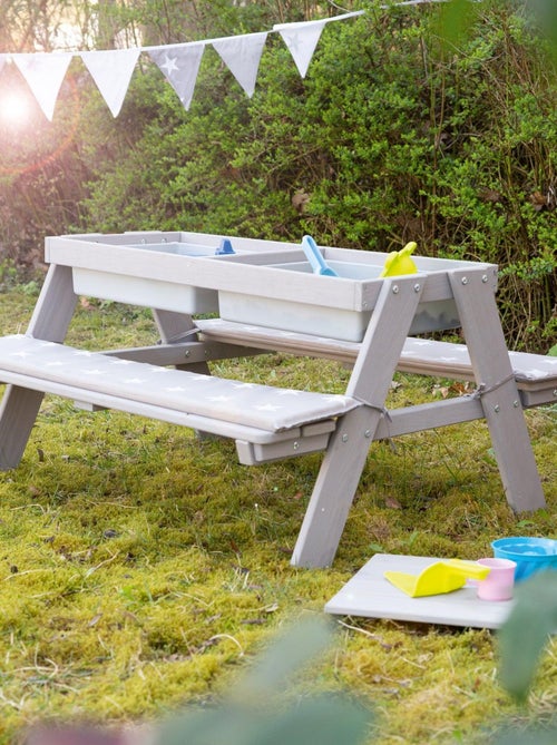 Mesa de arena y agua en madera maciza para picnic con 2 cojines - 4 plazas 'Roba outdoor+ play' - Kiabi