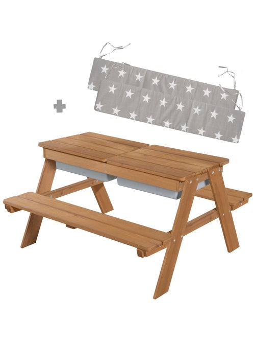 Mesa de arena y agua en madera maciza para picnic con 2 cojines - 4 plazas 'Roba outdoor+ play' - Kiabi Mesa de arena y agua en madera maciza para picnic con 2 cojines - 4 plazas 'Roba outdoor+ play' - Kiabi