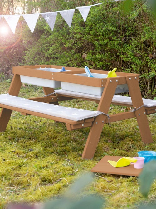 Mesa de arena y agua en madera maciza para picnic con 2 cojines - 4 plazas 'Roba outdoor+ play' - Kiabi Mesa de arena y agua en madera maciza para picnic con 2 cojines - 4 plazas 'Roba outdoor+ play' - Kiabi