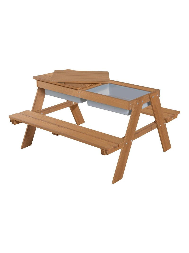 Mesa de arena y agua en madera maciza para picnic con 2 cojines - 4 plazas 'Roba outdoor+ play' Marrón - Kiabi
