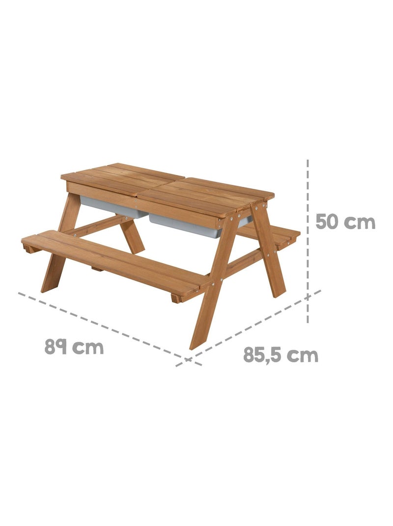Mesa de arena y agua en madera maciza para picnic con 2 cojines - 4 plazas 'Roba outdoor+ play' Marrón - Kiabi