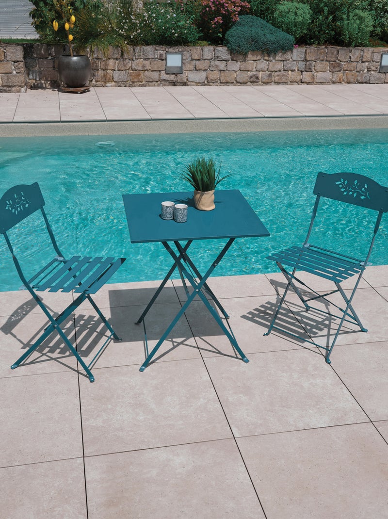 Mesa de jardín cuadrada plegable de acero Azul petróleo - Kiabi
