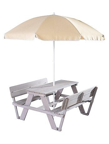 Mesa de picnic infantil con bancos con respaldo + 2 cojines y parasol 'Roba picnic for 4'