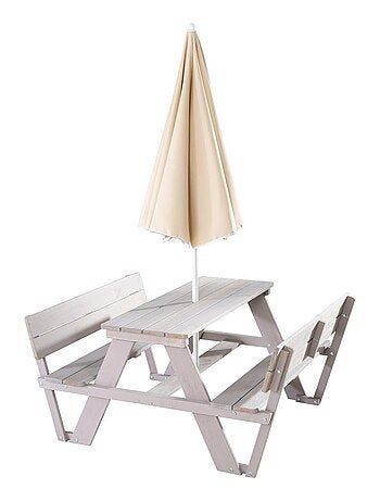 Mesa de picnic infantil con bancos con respaldo + 2 cojines y parasol 'Roba picnic for 4'