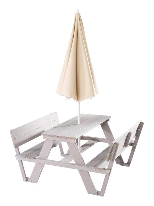 Mesa de picnic infantil con bancos con respaldo + 2 cojines y parasol 'Roba picnic for 4' - Kiabi