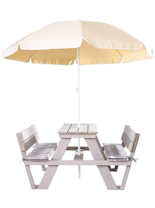 Mesa de picnic infantil con bancos con respaldo + 2 cojines y parasol 'Roba picnic for 4' - Kiabi
