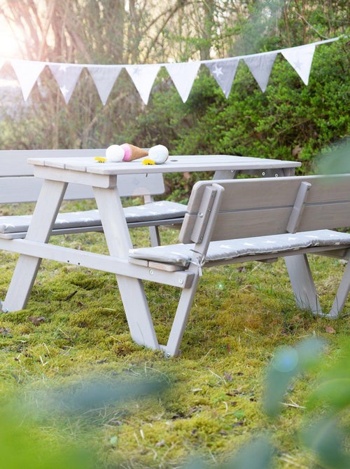 Mesa de picnic infantil con bancos con respaldo 'Roba picnic for 4' - Kiabi