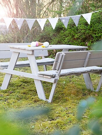 Mesa de picnic infantil en madera maciza + 2 cojines 'Roba picnic for 4'