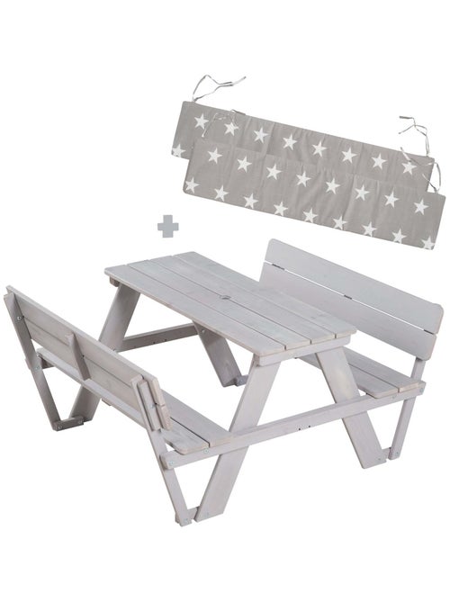 Mesa de picnic infantil en madera maciza + 2 cojines 'Roba picnic for 4' - Kiabi