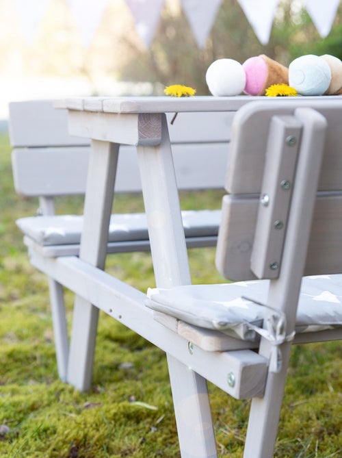Mesa de picnic infantil en madera maciza + 2 cojines 'Roba picnic for 4' - Kiabi
