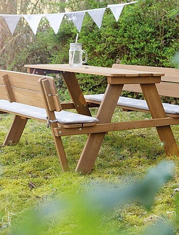 Mesa de picnic infantil en madera maciza + 2 cojines 'Roba picnic for 4'