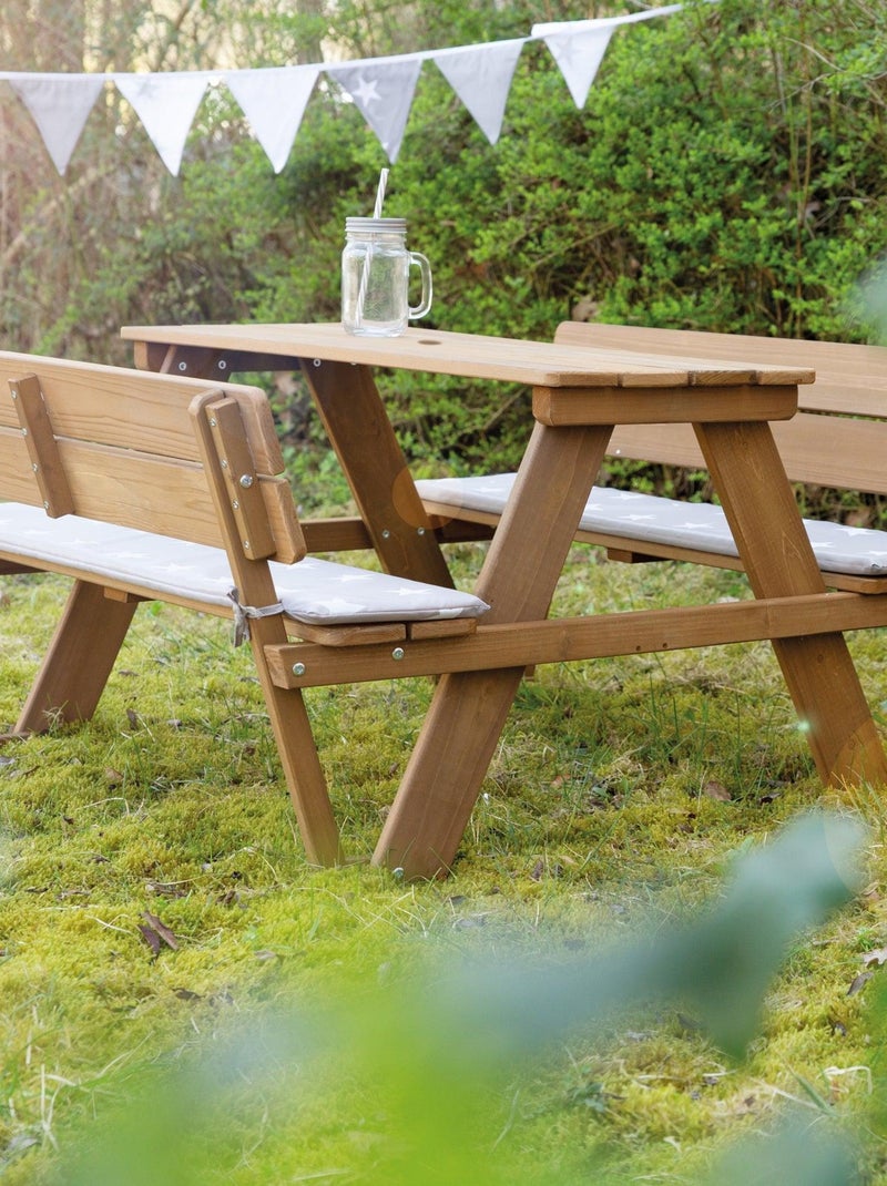 Mesa de picnic infantil en madera maciza + 2 cojines 'Roba picnic for 4' Marrón - Kiabi