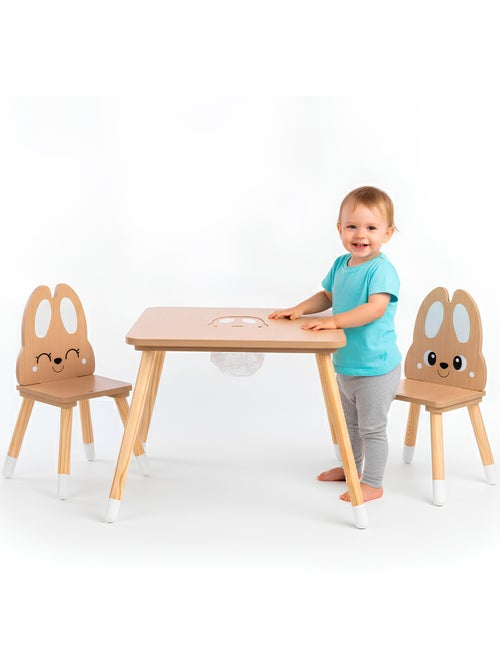 Mesa infantil de madera con almacenaje y 2 sillas diseño conejo – Mamabrum - Kiabi