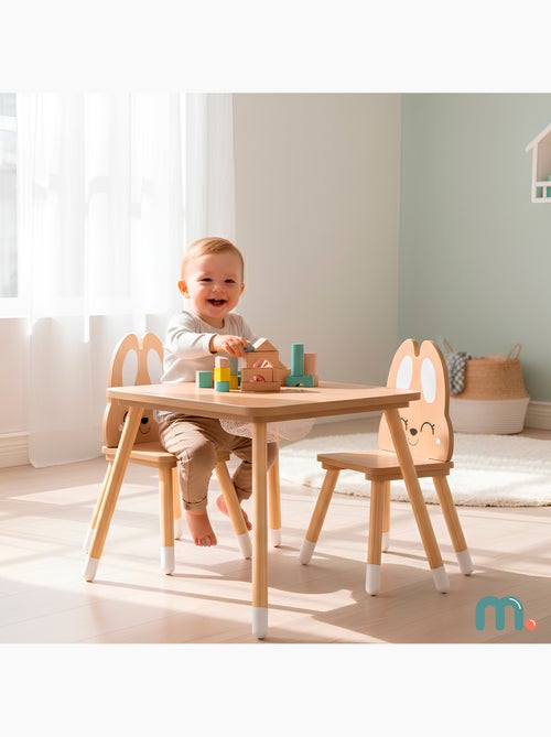 Mesa infantil de madera con almacenaje y 2 sillas diseño conejo – Mamabrum - Kiabi