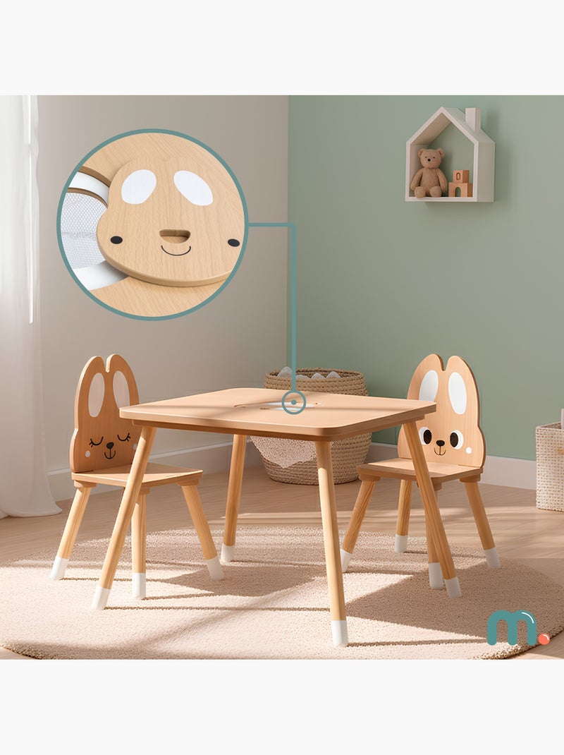 Mesa infantil de madera con almacenaje y 2 sillas diseño conejo – Mamabrum N/D - Kiabi