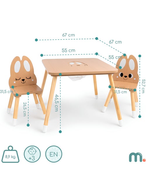 Mesa infantil de madera con almacenaje y 2 sillas diseño conejo – Mamabrum - Kiabi