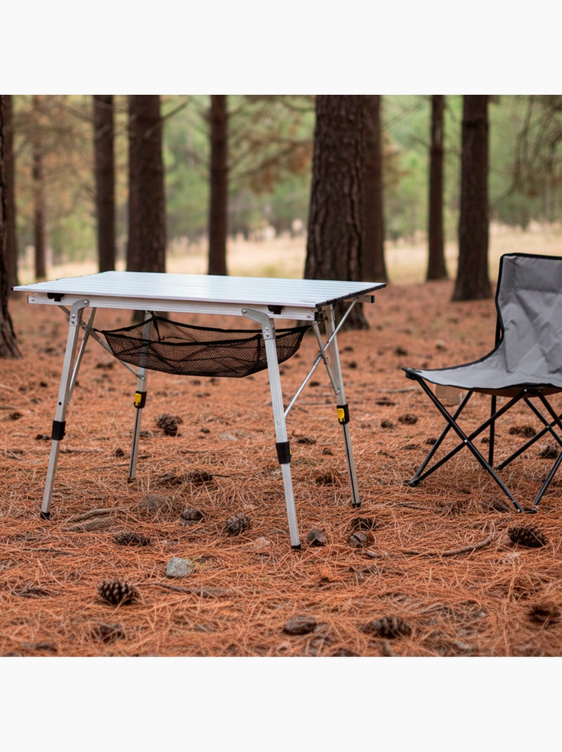 Mesa plegable camping aluminio antideslizante y desmontable altura ajustable con red auxiliar aktive Gris - Kiabi