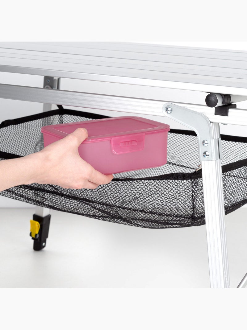 Mesa plegable camping aluminio antideslizante y desmontable altura ajustable con red auxiliar aktive Gris - Kiabi