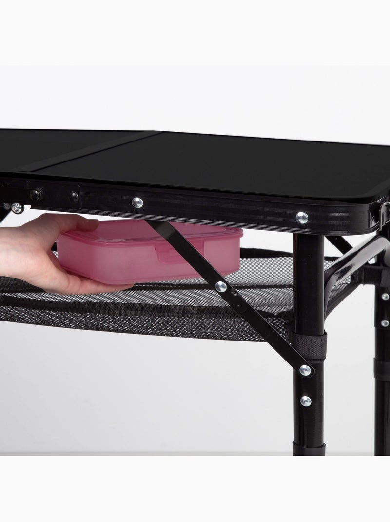 Mesa plegable camping maletín pequeña, ajustable en altura y antideslizante con red aktive Negro - Kiabi