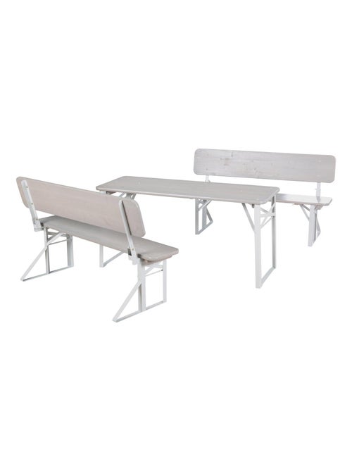 Mesa y 2 bancos con respaldo para niños - conjunto plegable en madera maciza FSC 'Roba outdoor' - Kiabi