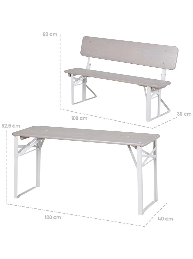 Mesa y 2 bancos con respaldo para niños - conjunto plegable en madera maciza FSC 'Roba outdoor' Gris - Kiabi