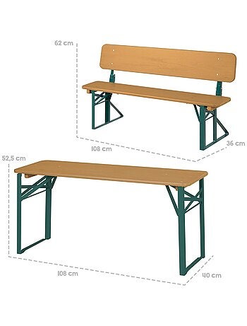 Mesa y 2 bancos con respaldo para niños - conjunto plegable en madera maciza FSC 'Roba outdoor'