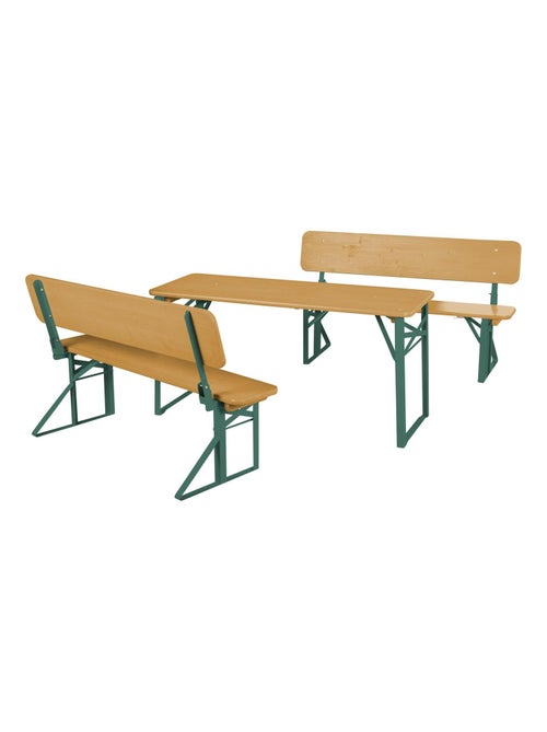 Mesa y 2 bancos con respaldo para niños - conjunto plegable en madera maciza FSC 'Roba outdoor' - Kiabi