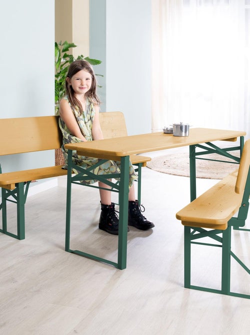 Mesa y 2 bancos con respaldo para niños - conjunto plegable en madera maciza FSC 'Roba outdoor' - Kiabi