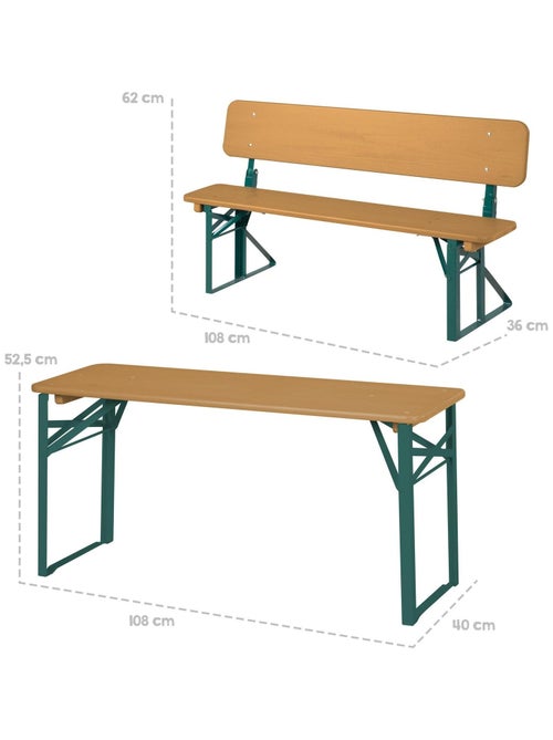 Mesa y 2 bancos con respaldo para niños - conjunto plegable en madera maciza FSC 'Roba outdoor' - Kiabi
