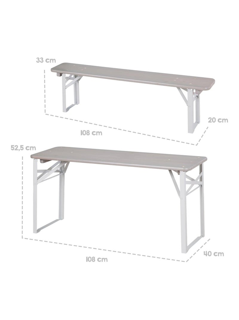 Mesa y 2 bancos para niños - conjunto plegable en madera maciza FSC 'Roba outdoor' Gris - Kiabi