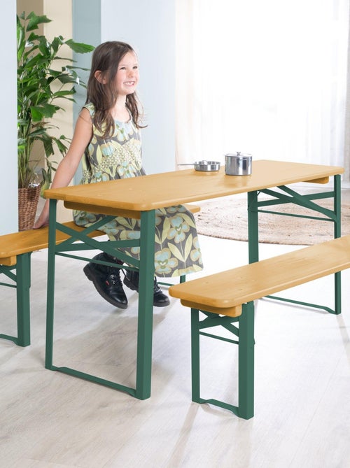 Mesa y 2 bancos para niños - conjunto plegable en madera maciza FSC 'Roba outdoor' - Kiabi