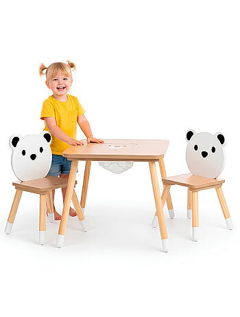 Mesa y 2 sillas infantiles madera con cesto 67x67 Mamabrum