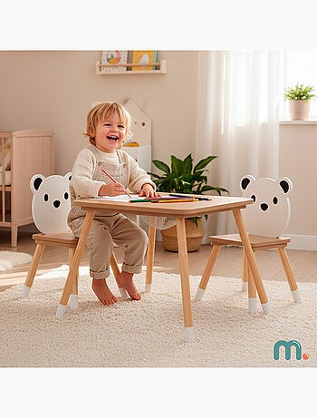 Mesa y 2 sillas infantiles madera con cesto 67x67 Mamabrum