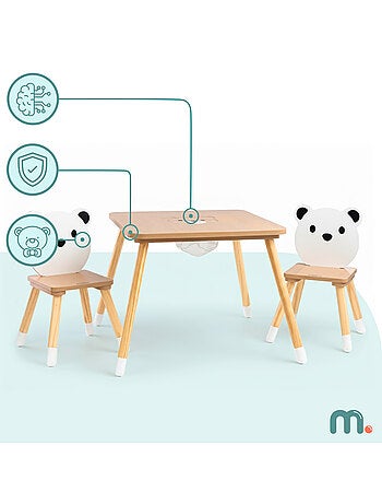 Mesa y 2 sillas infantiles madera con cesto 67x67 Mamabrum