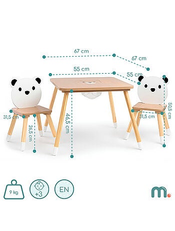 Mesa y 2 sillas infantiles madera con cesto 67x67 Mamabrum