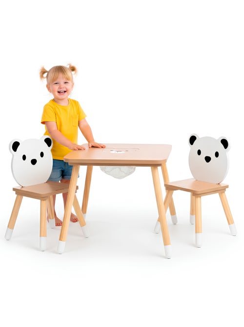 Mesa y 2 sillas infantiles madera con cesto 67x67 Mamabrum - Kiabi