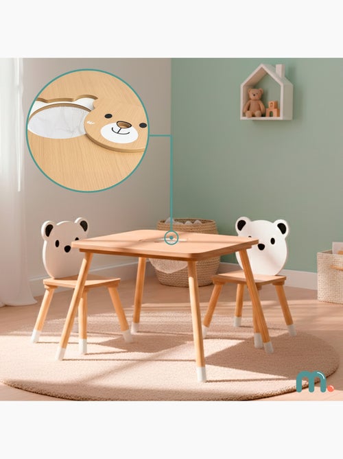 Mesa y 2 sillas infantiles madera con cesto 67x67 Mamabrum - Kiabi
