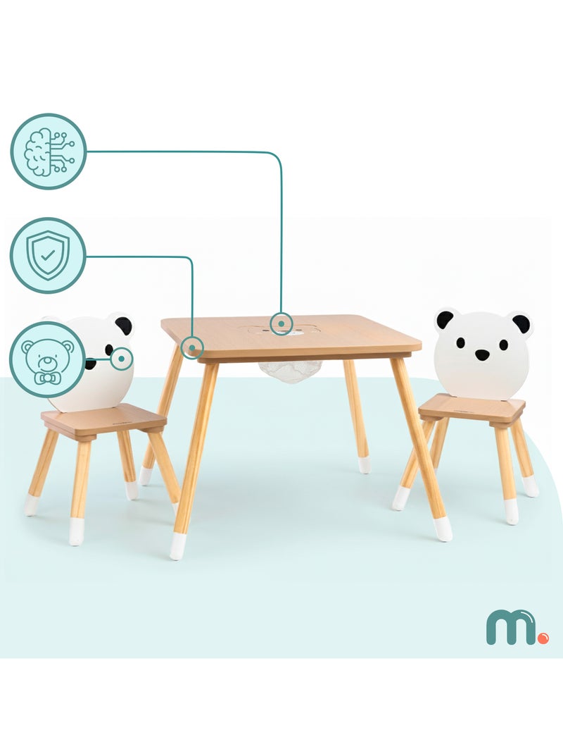 Mesa y 2 sillas infantiles madera con cesto 67x67 Mamabrum Beige - Kiabi