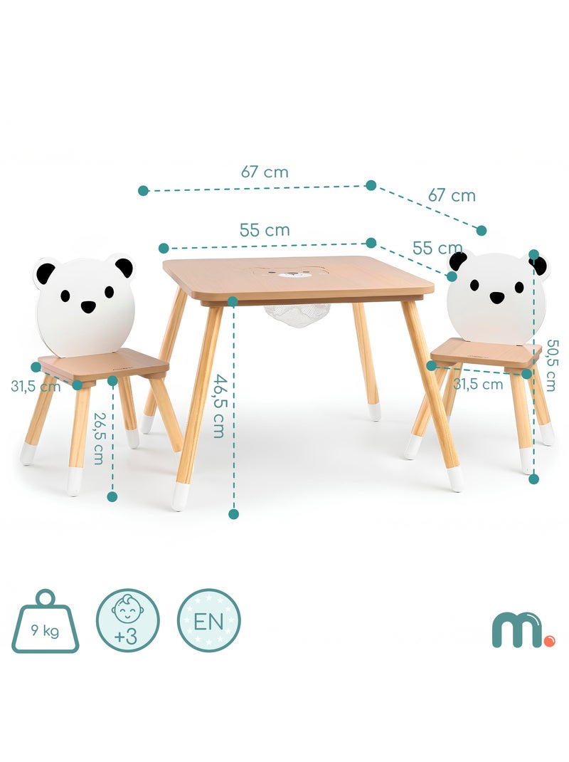 Mesa y 2 sillas infantiles madera con cesto 67x67 Mamabrum Beige - Kiabi