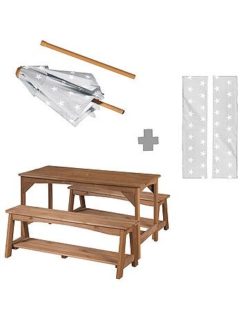 Mesa y bancos de jardín para niños con parasol y 2 cojines 'Roba outdoor+'