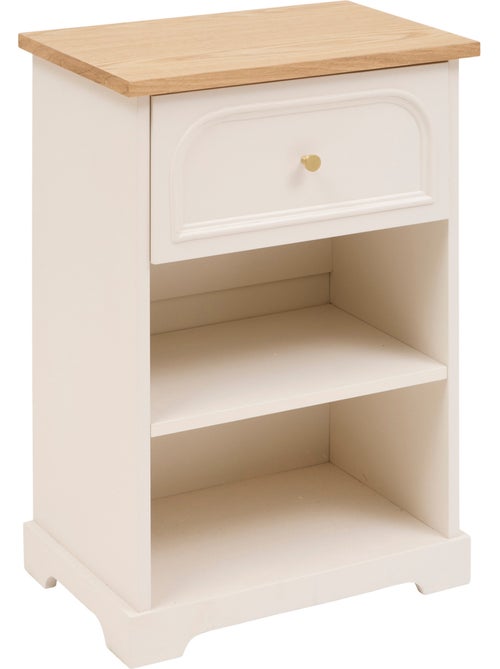 Mesita de noche de madera con un cajón y tablero de fresno - Kiabi Mesita de noche de madera con un cajón y tablero de fresno - Kiabi