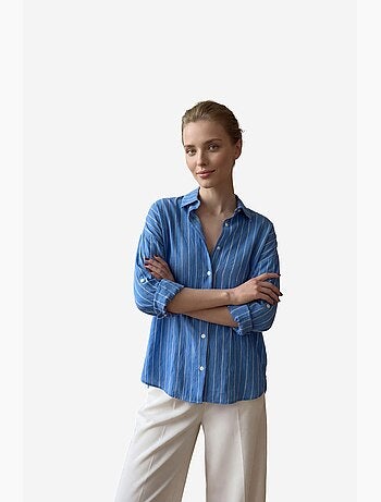 Mi moda camisa de popelina a rayas con botones my fashion