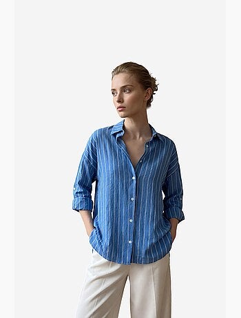 Mi moda camisa de popelina a rayas con botones my fashion