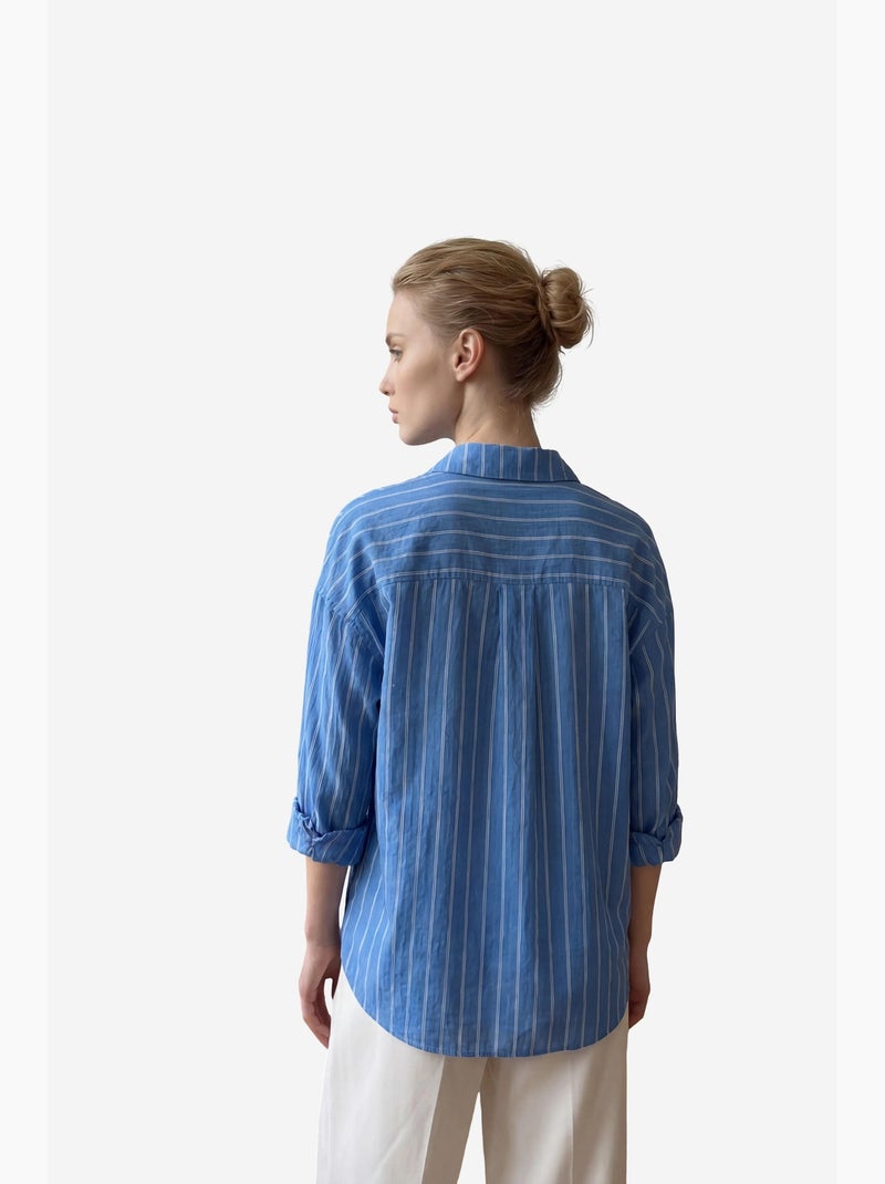 Mi moda camisa de popelina a rayas con botones my fashion Azul zafiro - Kiabi