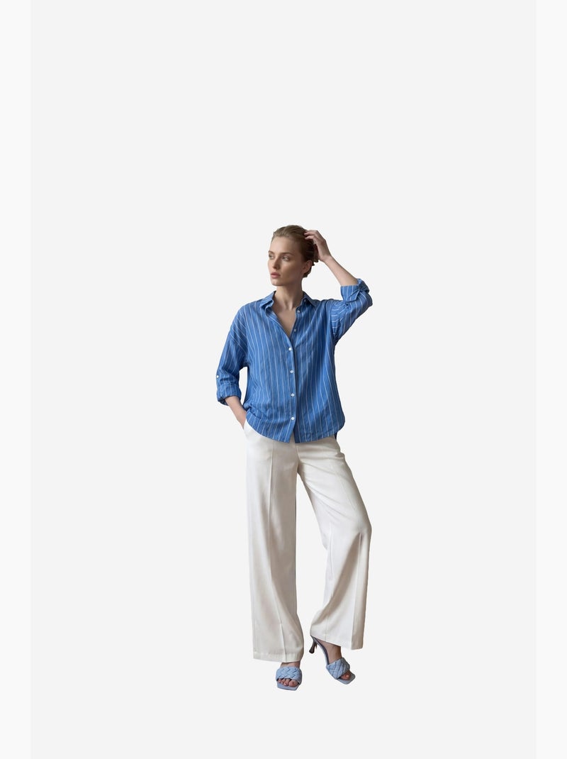 Mi moda camisa de popelina a rayas con botones my fashion Azul zafiro - Kiabi