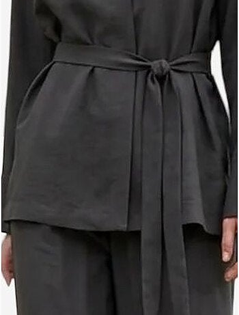 Mi moda conjunto de dos piezas con cuello en v y manga larga con cinturón my fashion