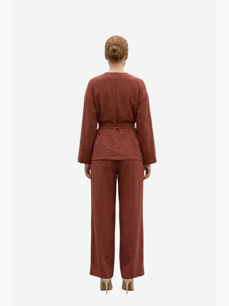Mi moda conjunto de dos piezas con cuello en v y manga larga con cinturón my fashion Terracota - Kiabi